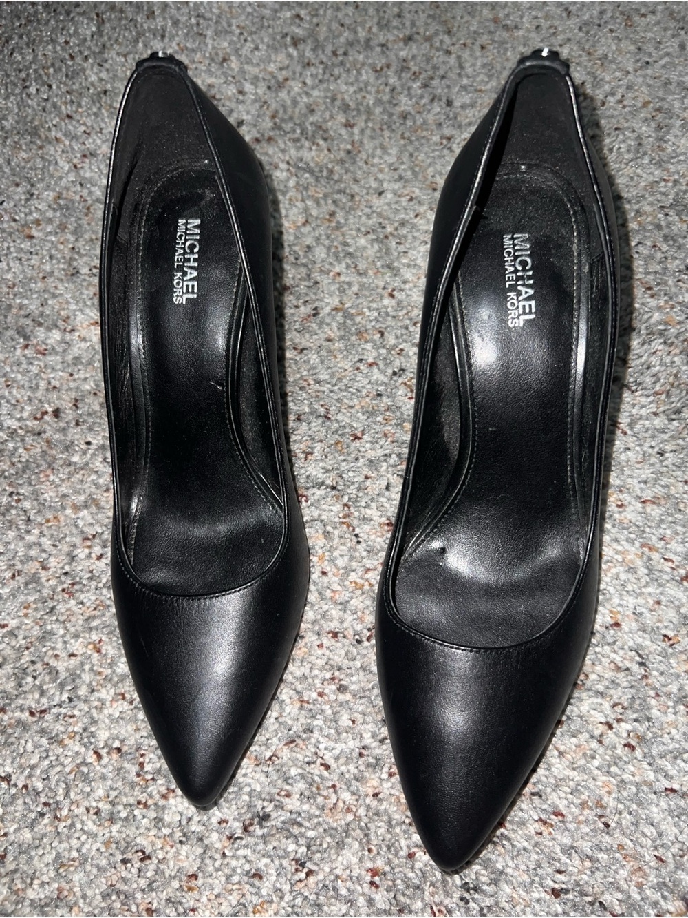 MICHAEL Michael Kors Black Leather Pointed-Toe Heels